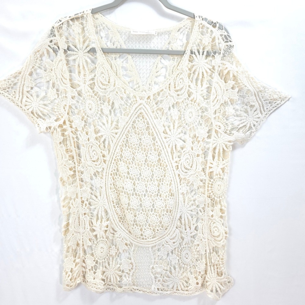 Love Tree Cream Crochet Lace Boho Top Women M Festival Beach Cover Up Layering
